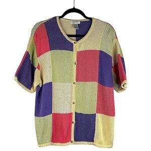 Christopher & Banks 90's Y2K Knit Vintage Color Block Button Down Sweater Sz XL